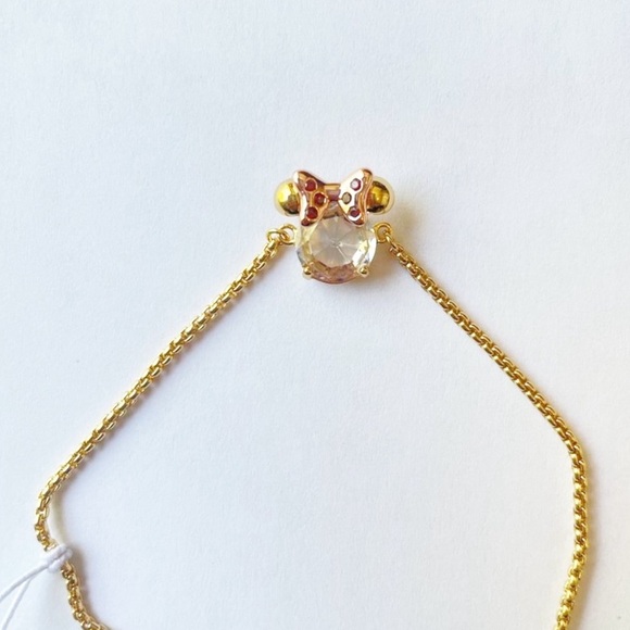 🤖 Disney Minnie Mouse by KATE SPADE Gold Tone Bracelet NEW Clear Stone AUTHENTIC - Picture 2 of 4